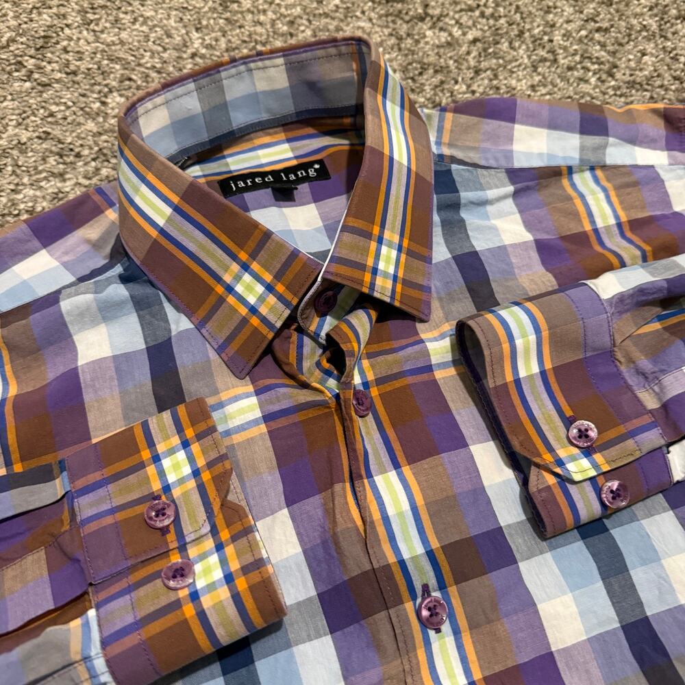 Jared Lang Plaid Long Sleeve Button Up Shirt Mens Large Multicolor